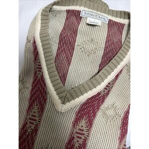 Vintage Izod Club Sweater Mens Large Black Red Beige Knit Pullover 90s LS Cotton
